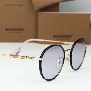 BRAND NEW Burberry BE3148D 10171A Black Gold Lillac Oval Unisex Sunglasses